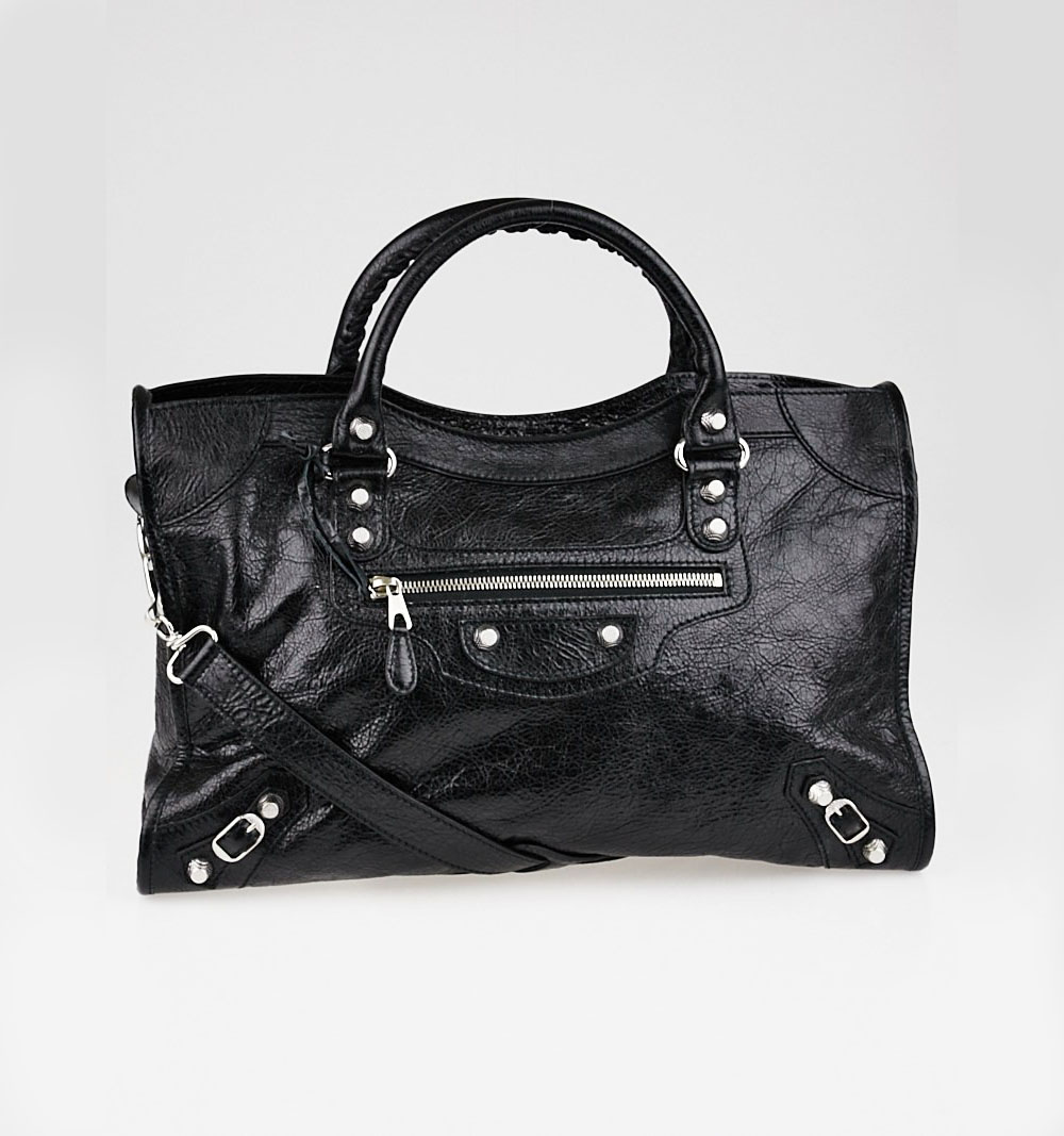 Balenciaga Black Motorcycle City Giant 12 Silver Bag