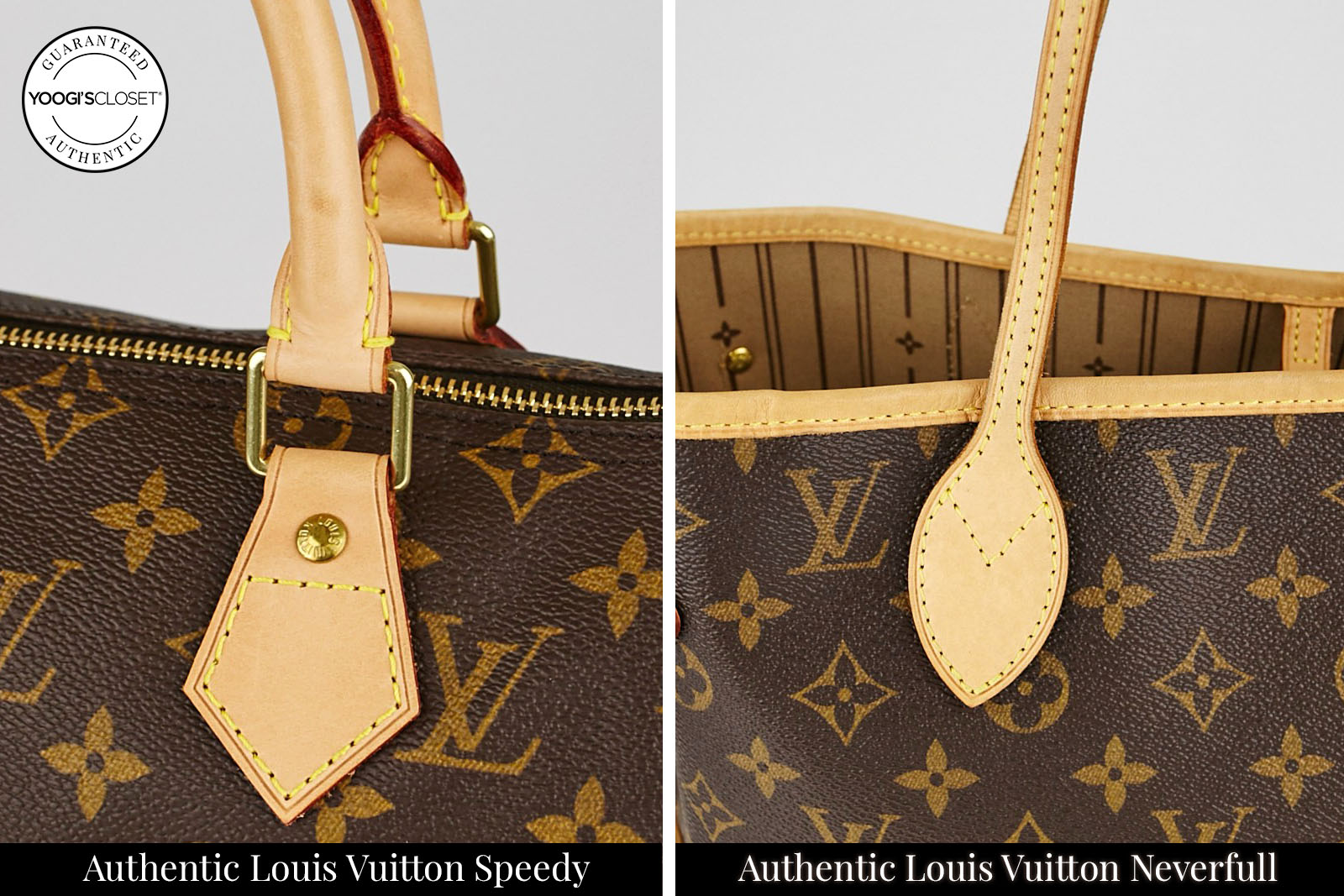 Check the stitching to authenticate Louis Vuitton Speedy and Neverfull bags