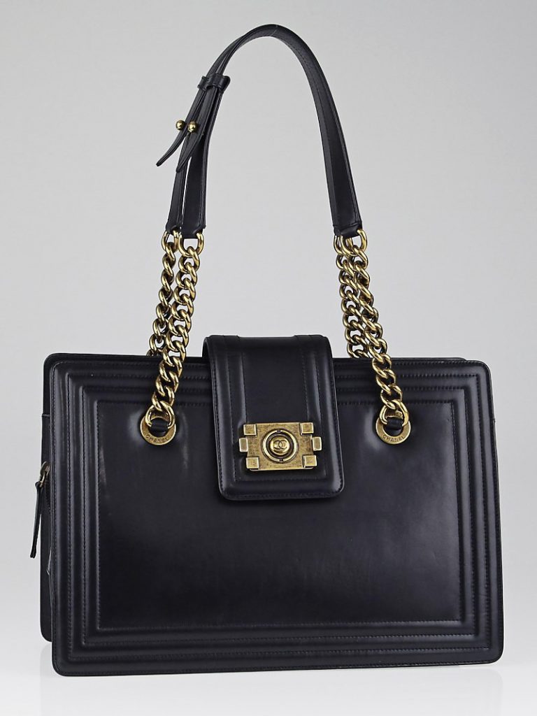 Chanel Black Smooth Calfskin Leather Boy Small Tote Bag