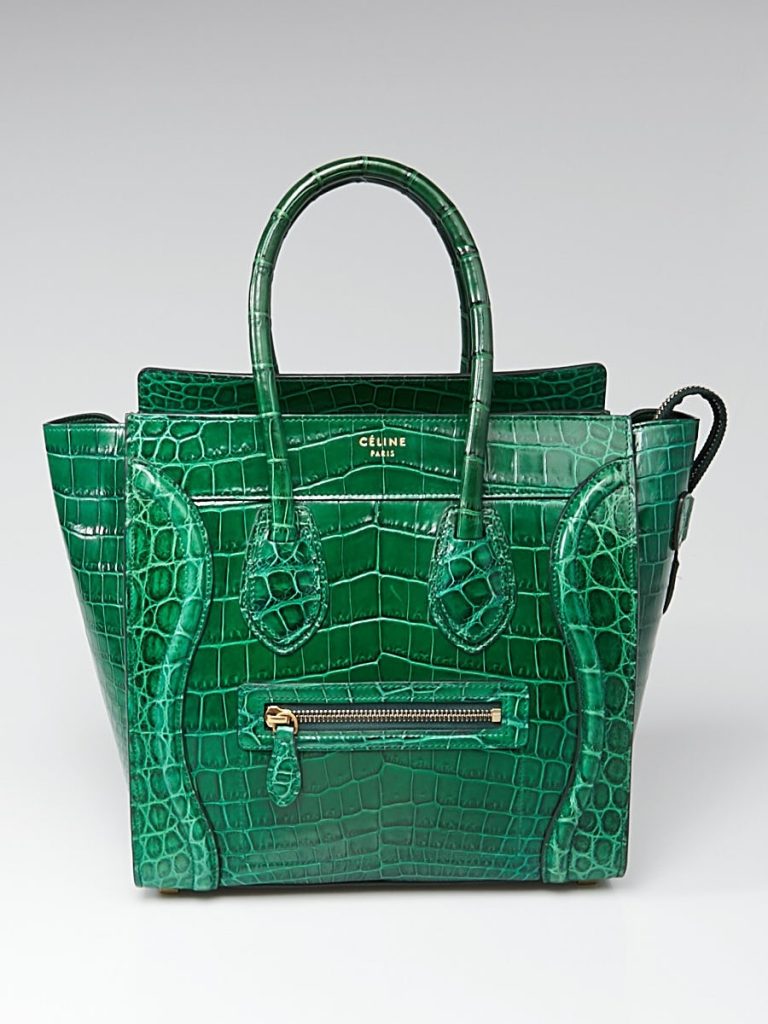 Celine Green Crocodile Micro Luggage Tote Bag | YoogisCloset.com