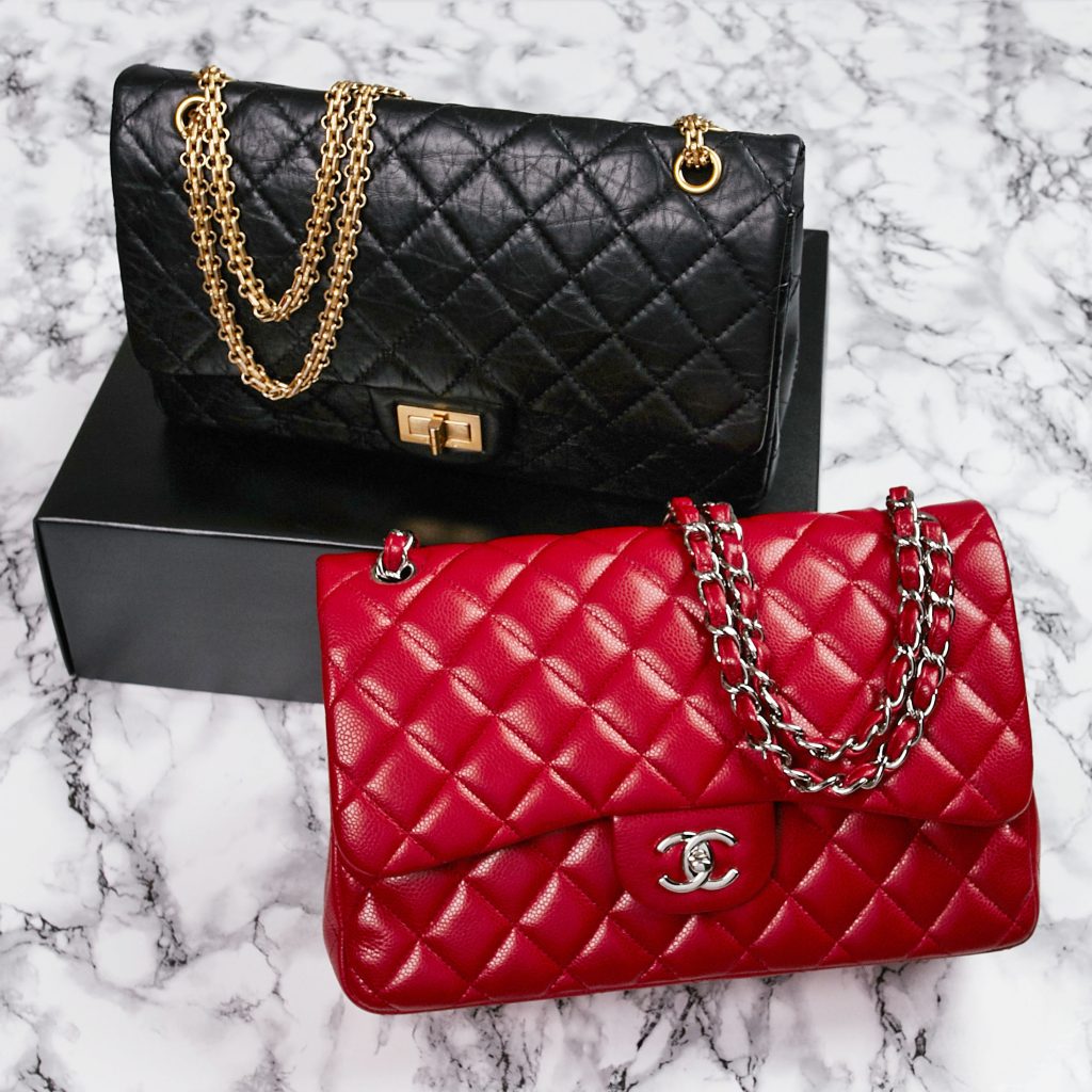 Chanel Quilted 2.55 Flap Bag and Red Quilted Classic Jumbo Flap Bag | Yoogi's Closet yoogiscloset.com
