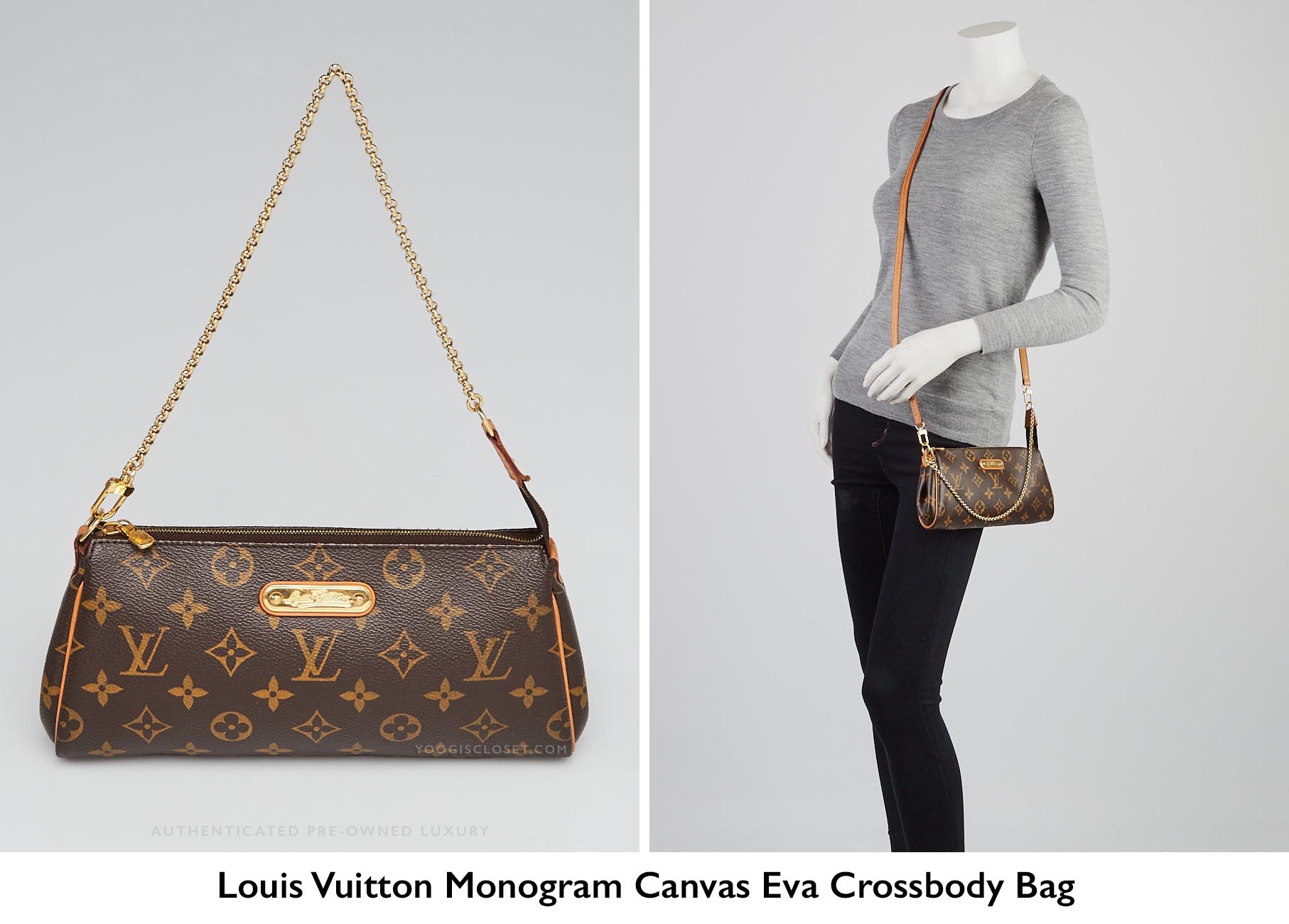 Authentic Louis Vuitton Monogram Canvas Eva Clutch Crossbody Bag | YoogisCloset.com