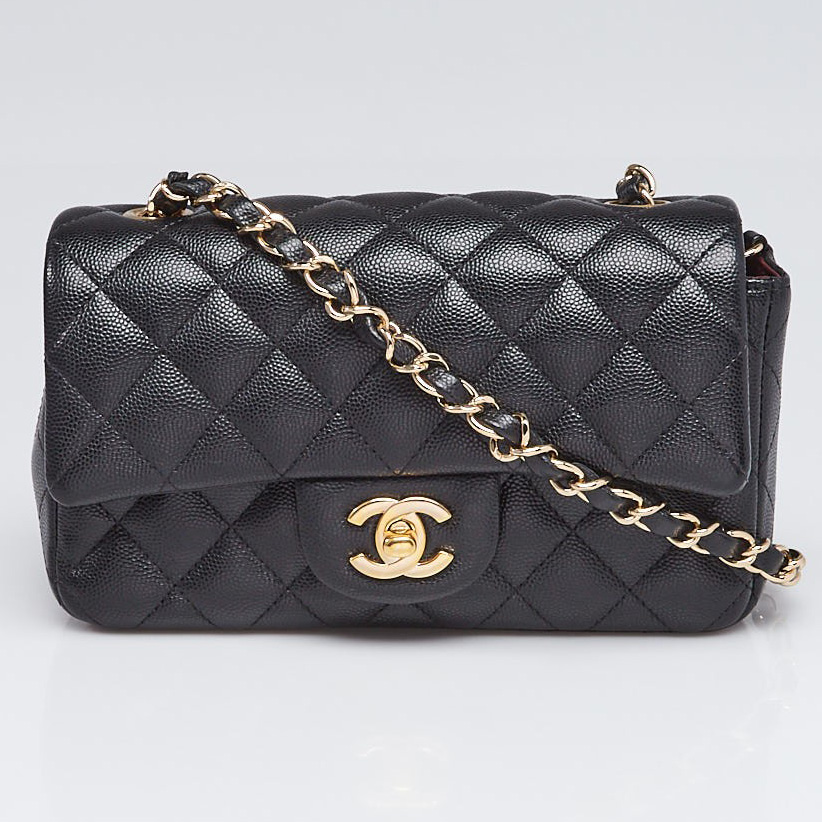 Chanel Black Caviar Leather New Mini Classic Flap Bag | Yoogi's Closet Authenticated Pre-Owned Luxury yoogiscloset.com