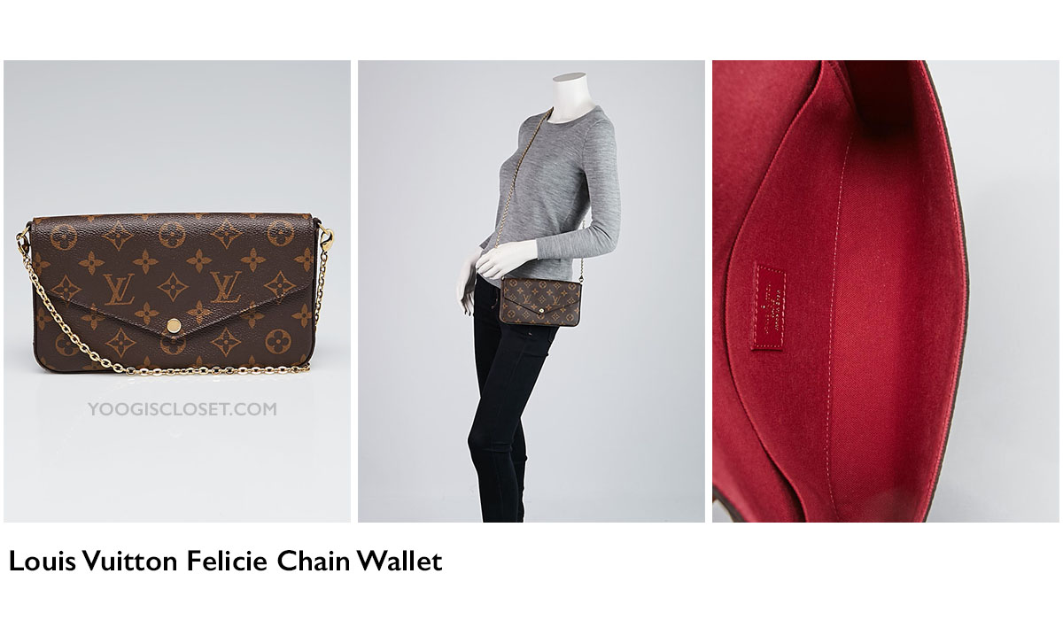 Louis Vuitton Monogram Felicie Chain Wallet Bag Review | Yoogi's Closet Authenticated Pre-Owned Luxury and Designer Handbags and Accessories yoogiscloset.com