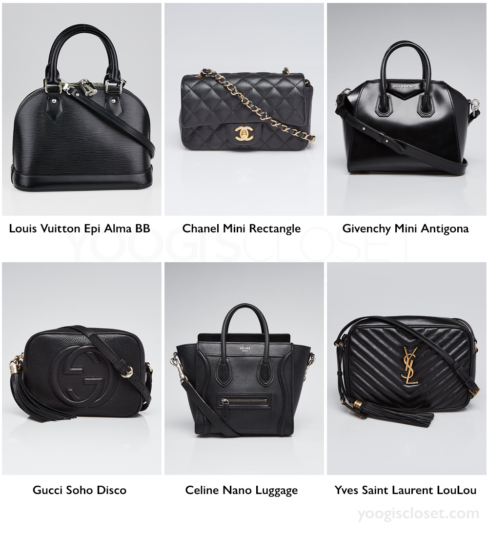 Little Black Bags | Louis Vuitton Epi Alma, Chanel Mini Quilted Flap, Givenchy Mini Antigona, Gucci Soho Disco, Celine Nano Luggage, YSL LouLou | Yoogi's Closet Authenticated Pre-Owned Luxury yoogiscloset.com