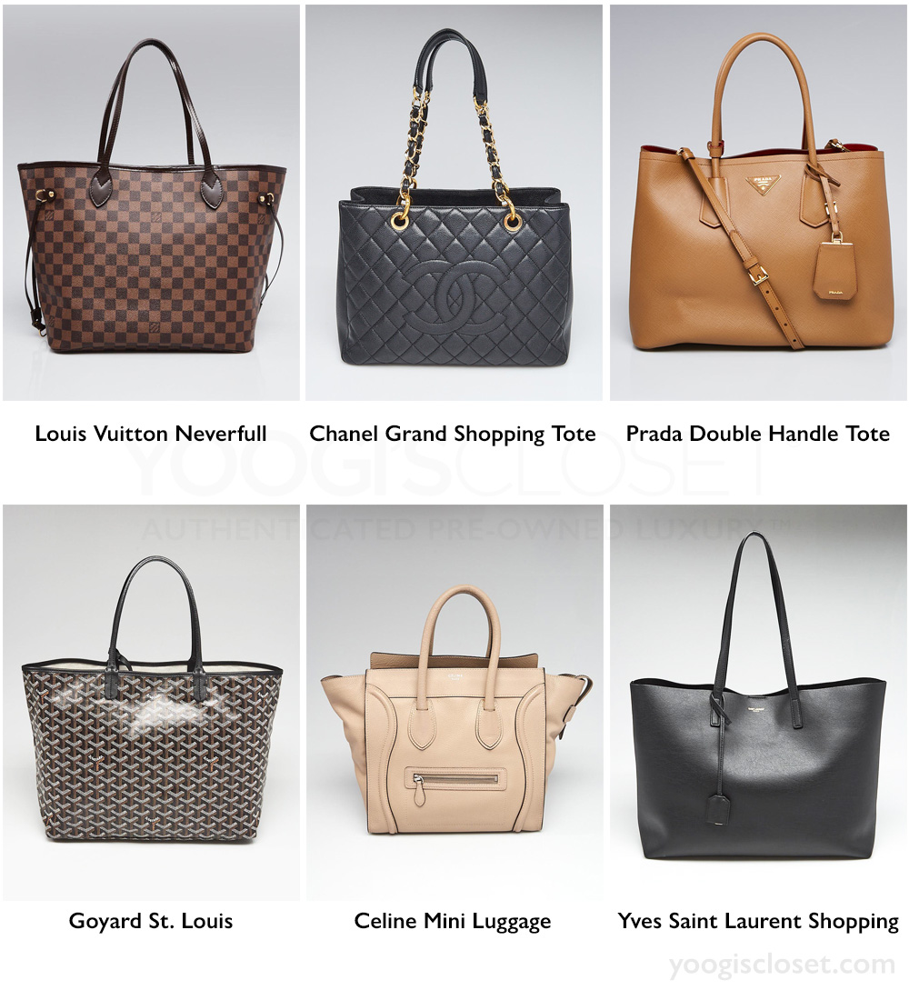 Best Designer Tote Bags | Louis Vuitton Neverfull, Chanel GST, Prada Double Handle Tote, Goyard St Louis, Celine Mini Luggage, YSL Shopper Tote | Yoogi's Closet Authenticated Pre-Owned Luxury yoogiscloset.com