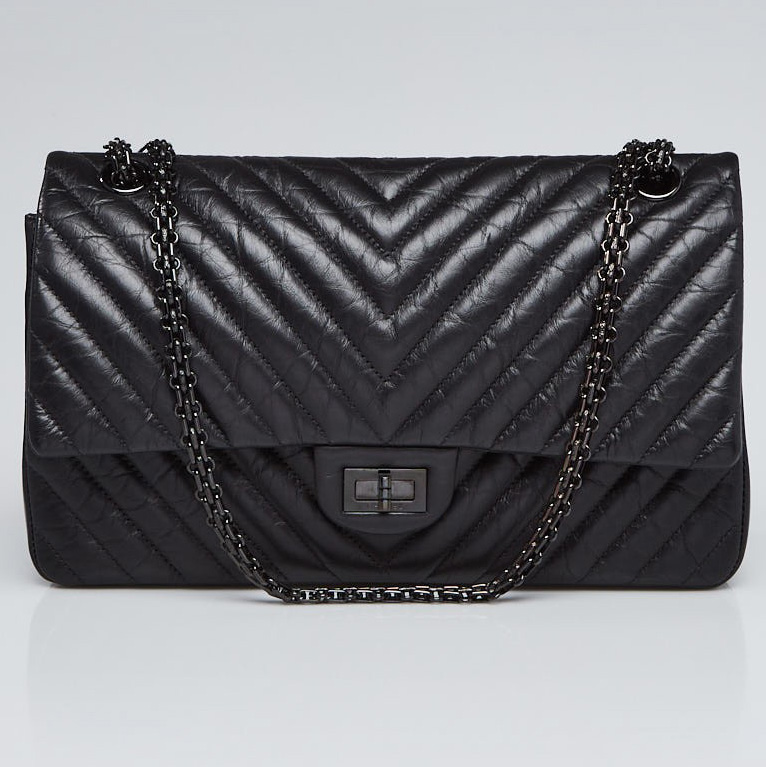 Chanel Chevron So Black 2.55 Reissue Flap Bag | Yoogi's Closet Authenticated Pre-Owned Luxury yoogiscloset.com