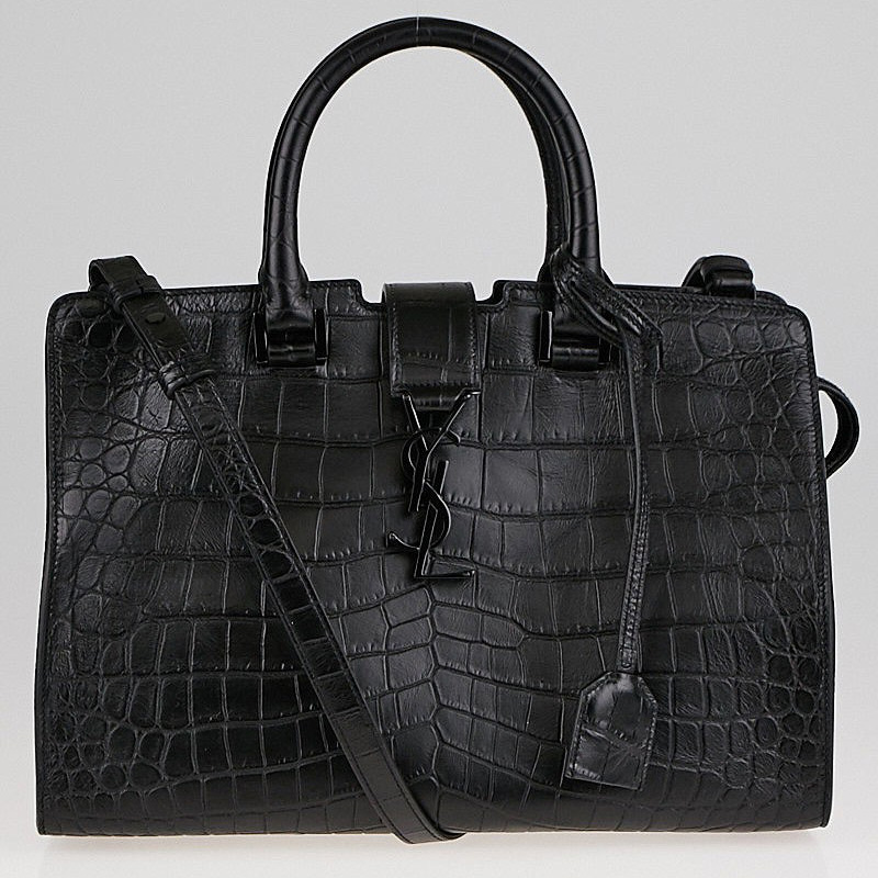 Yves Saint Laurent Black Croc Monogram Cabas | Yoogi's Closet Authenticated Pre-Owned Luxury yoogiscloset.com